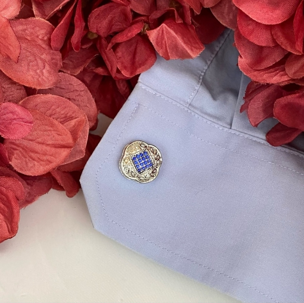 ! NWT Men's Elegant Blue and Silver Crystal Square Cufflinks ! - Picture 3 of 5